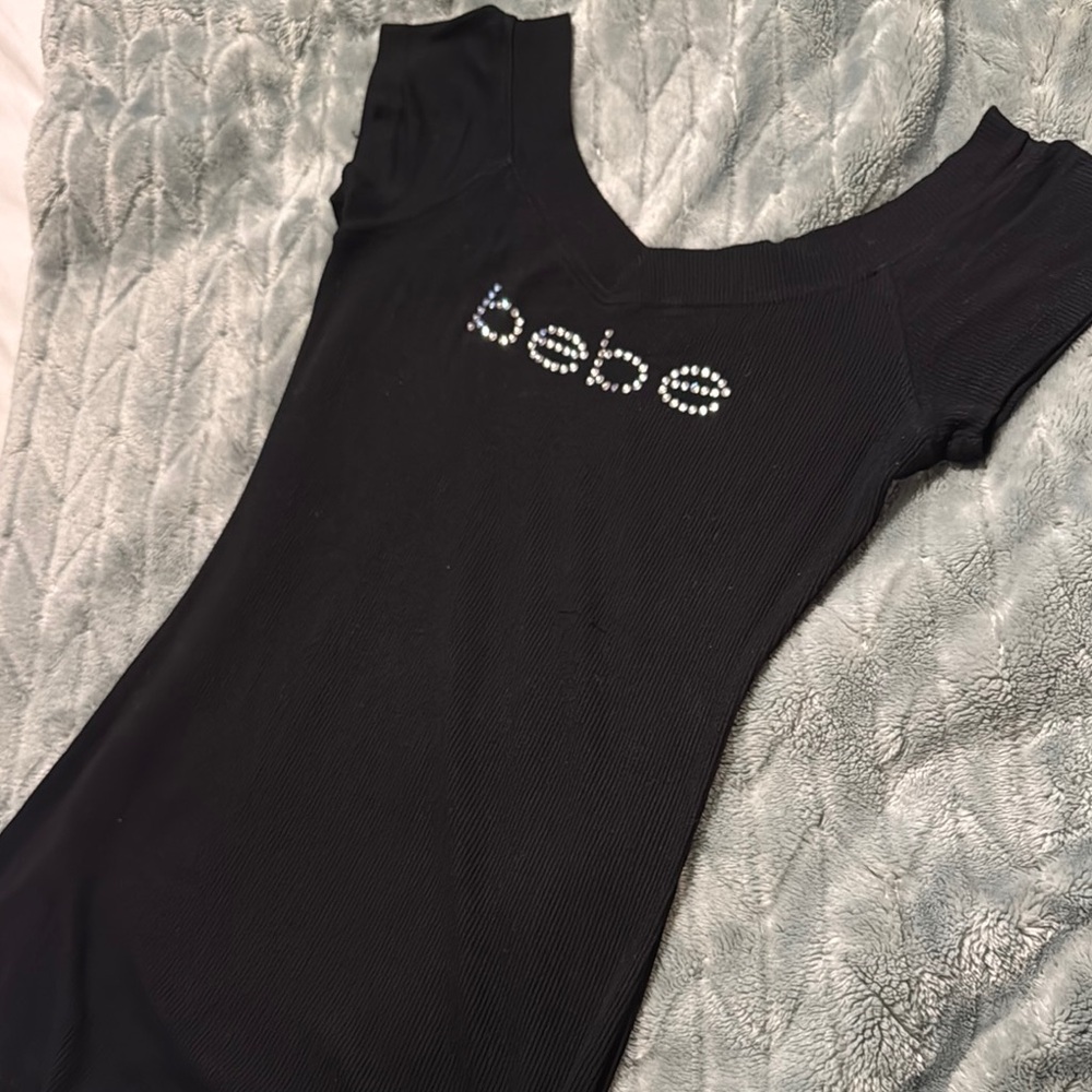 Bebe Black Top with Rhinestone Logo